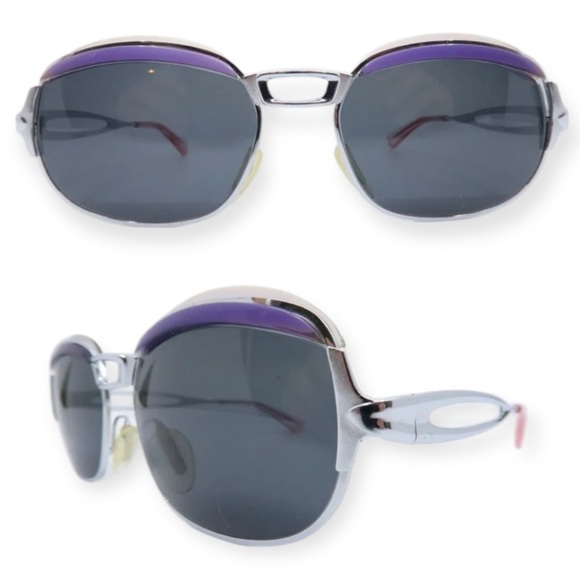 Vintage 1970s Viennaline Steel Sunglasses with Purple Brows, Made in Austria - Picture 1 of 5